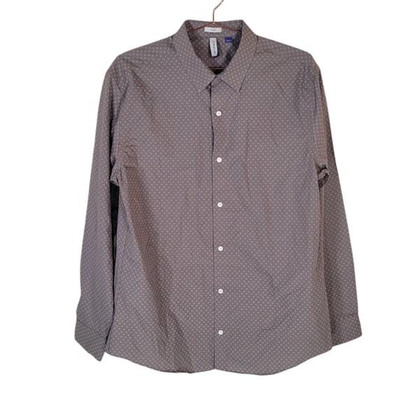 New ARTEFACT Taupe Geo Print Slim Long Sleeve Button Front Shirt Size XL - Picture 1 of 12